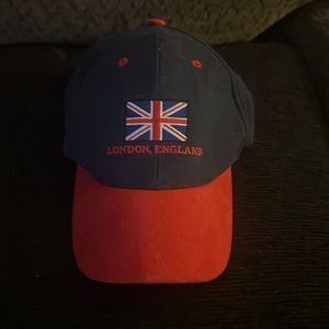 London, England baseball cap with red suede bill.